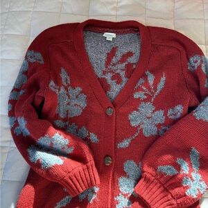 Sundance Red and Blue Floral Cardigan Sweater